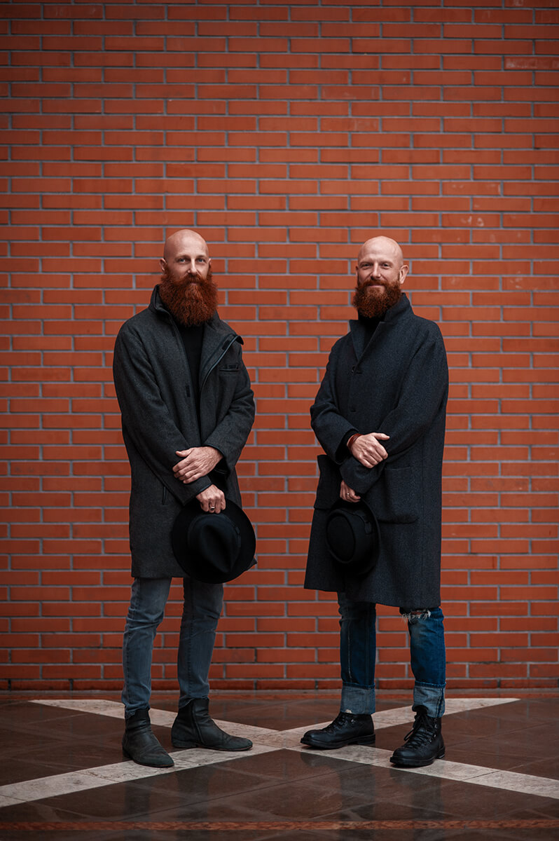 London twin brothers with long red beards and vintage clothes